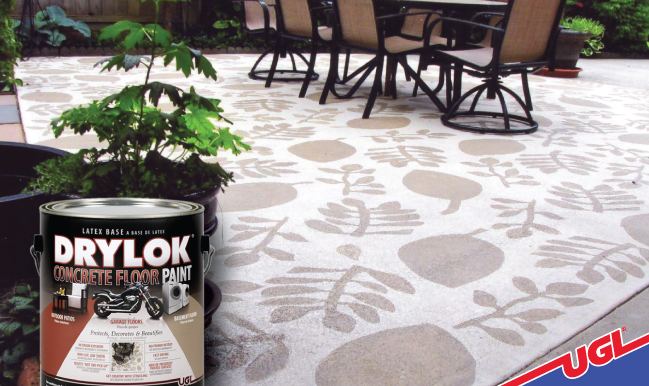 Add personality to concrete floors with stencils or pattern print rollers