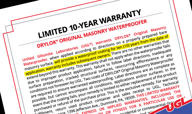 DRYLOK® Original 10 Year Warranty