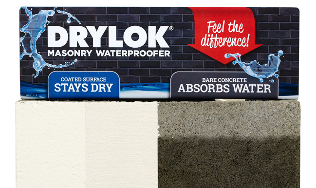 coated concrete stays dry vs bare concrete which absorbs water diagram