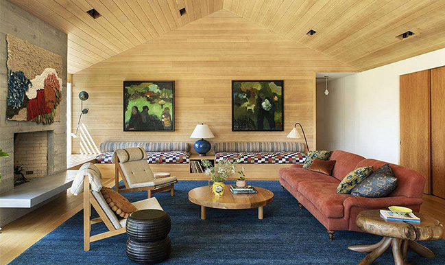 living room with wood paneling