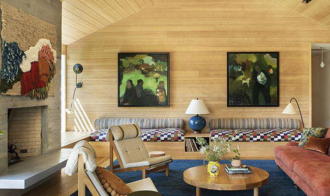 living room close up with wood paneling