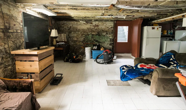 basement with walls crumbling